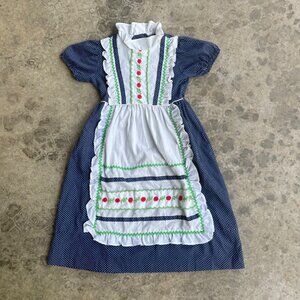 Vintage 80s Sears Prairie Dress Polka Dot Navy Blue Kids 3T